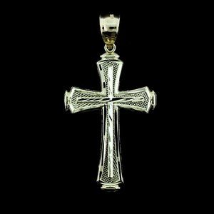 Real 10K Yellow Gold Large Diamond Cut Cross Pendant